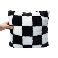 Faux Fur Checkered Pillow 16in x16in x 2.5in