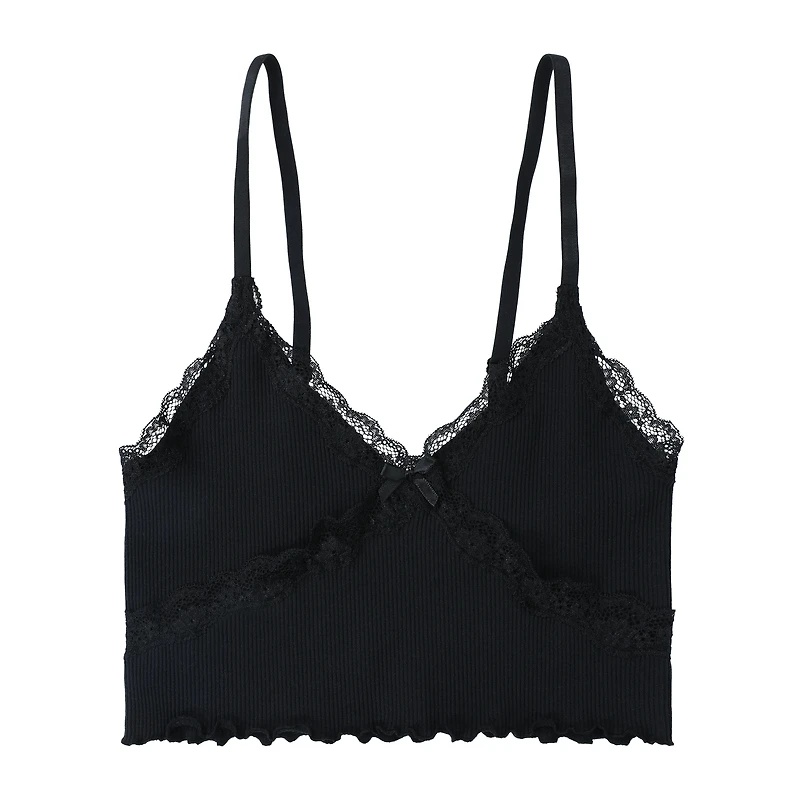 Juniors Rib Cami Top With Lace