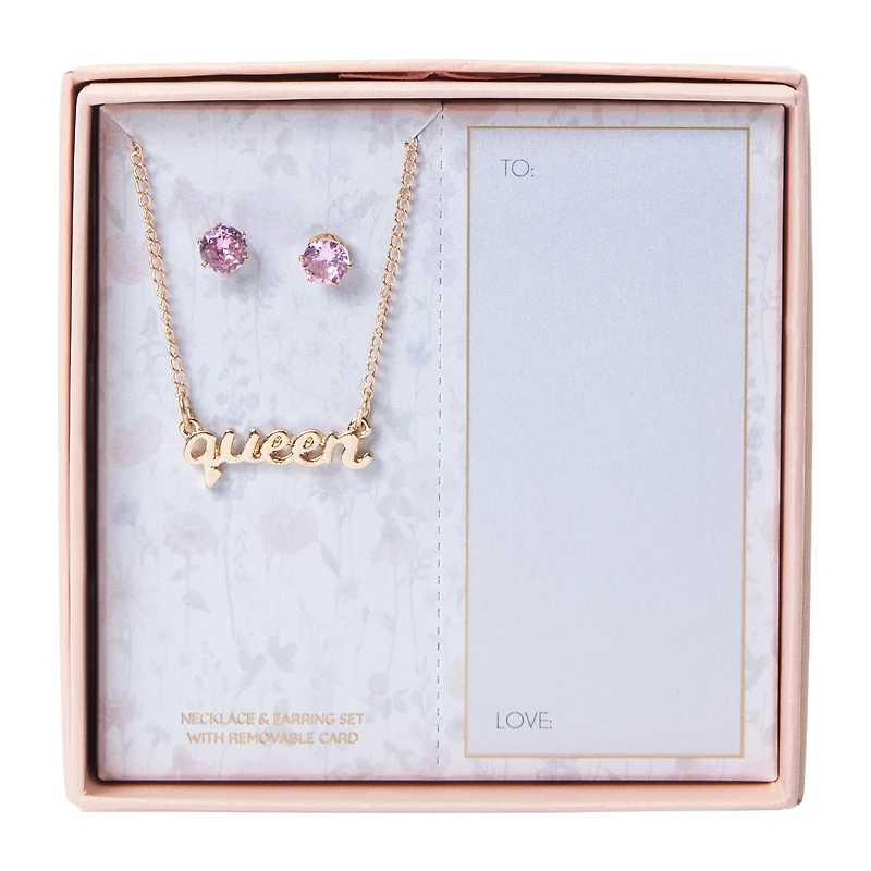 Queen Necklace & Earring Set With Removable Card