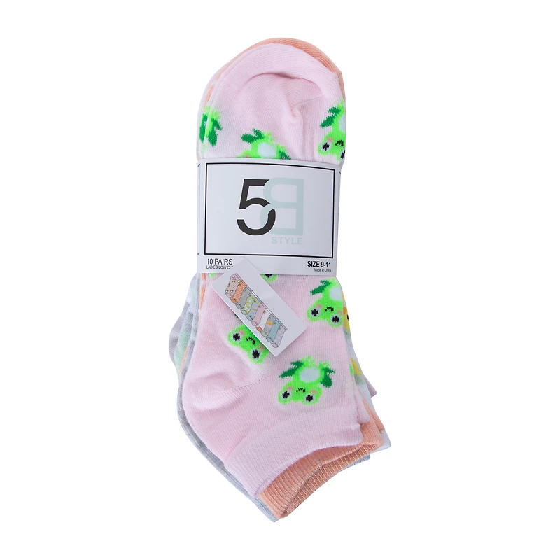 Ladies Printed Low Cut Socks 10-Pack