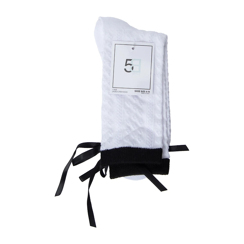 White Bow Ladies Crew Socks 1-Pair