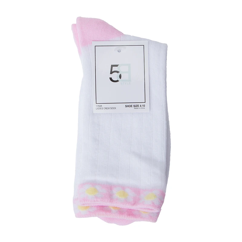 Ladies Daisy Crew Socks 1-Pair