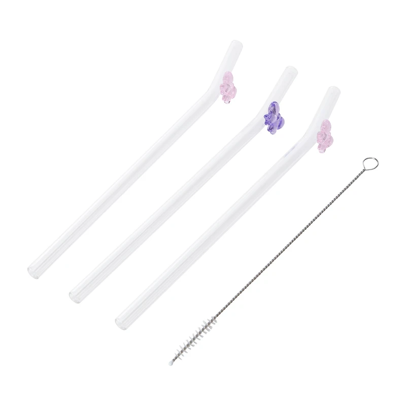 Glass Straws With Bow 3-Count