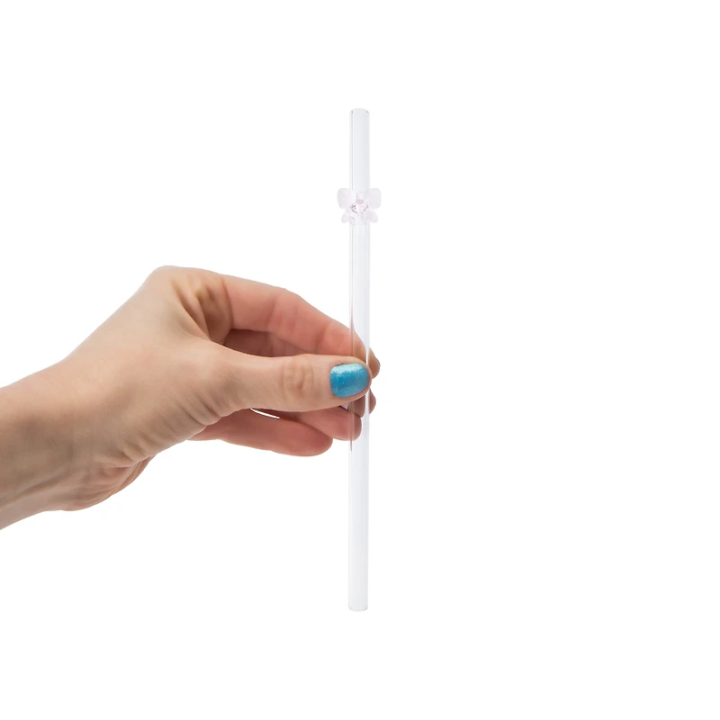 Glass Straws With Bow 3-Count
