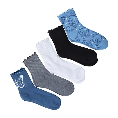 Printed Ladies Mid Crew Socks 5-Pairs
