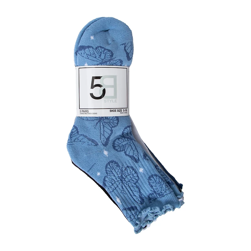 Printed Ladies Mid Crew Socks 5-Pairs
