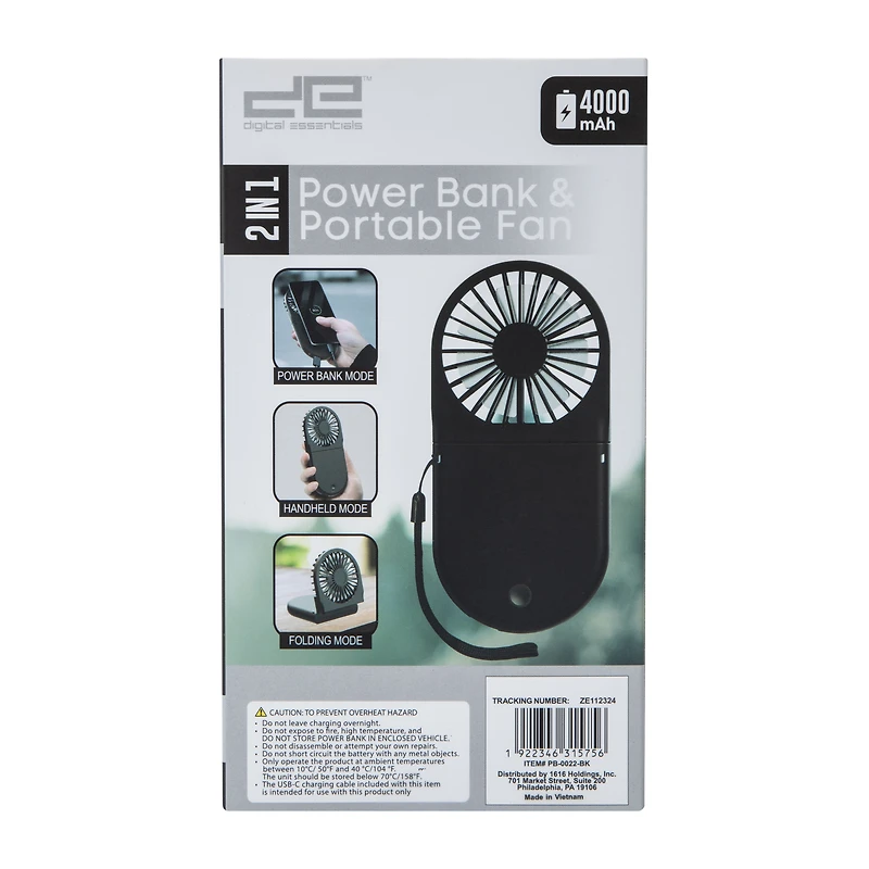 2-In-1 Power Bank & Portable Fan 4000MAh