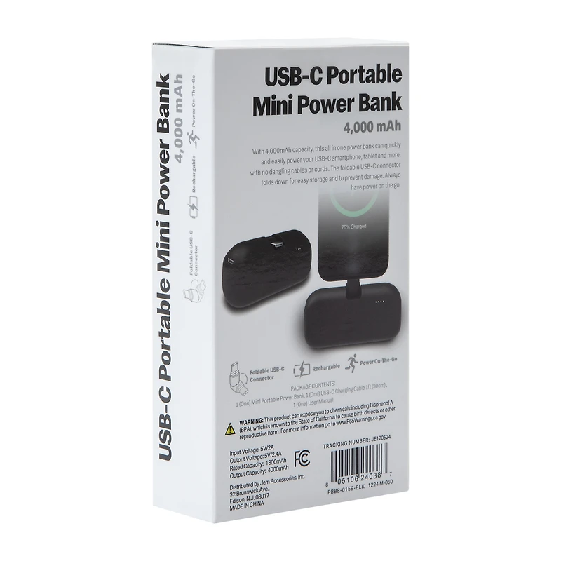 USB-C Portable Mini Power Bank 4000MAh