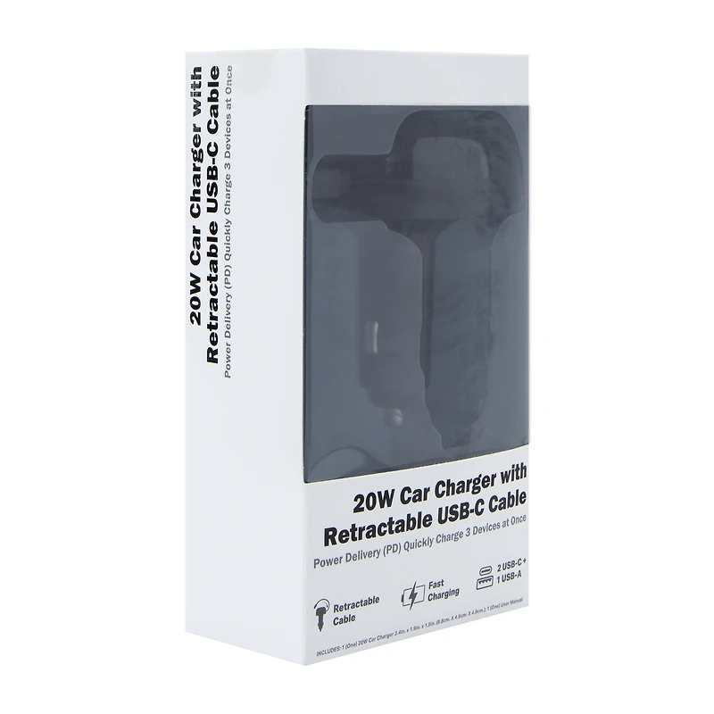 20W Car Charger With Retractable USB-C Cable