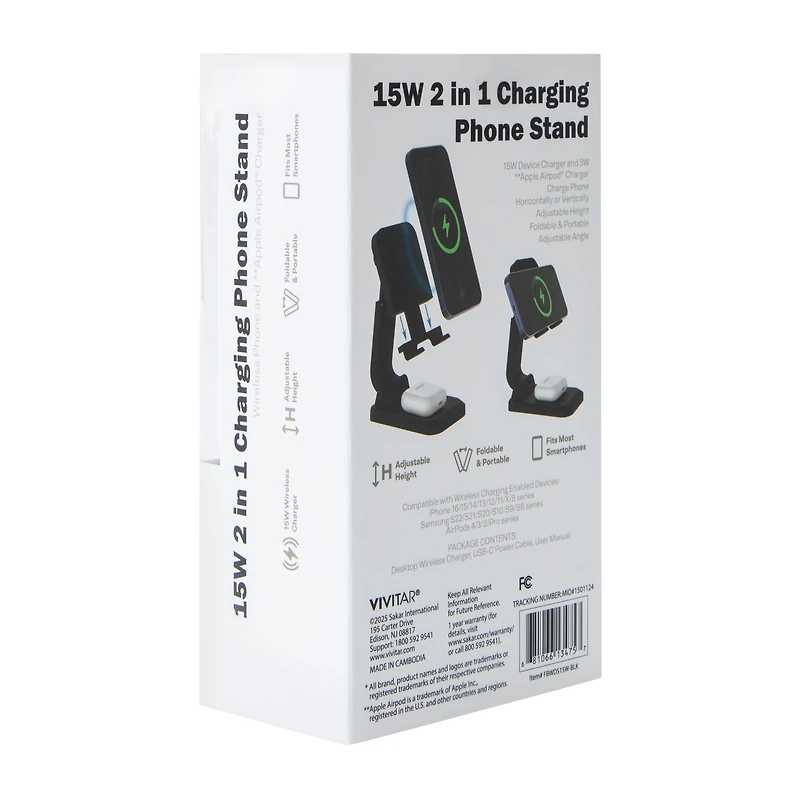 15W 2-In-1 Charging Phone Stand