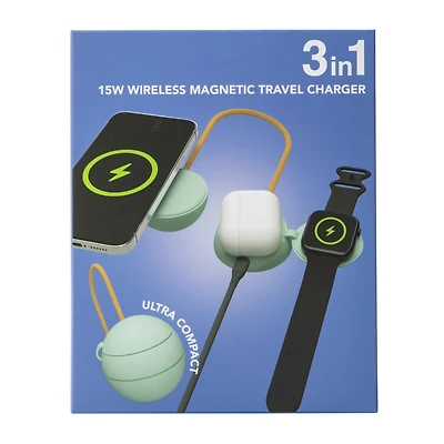3-In-1 Wireless Magnetic Travel Charger 15W