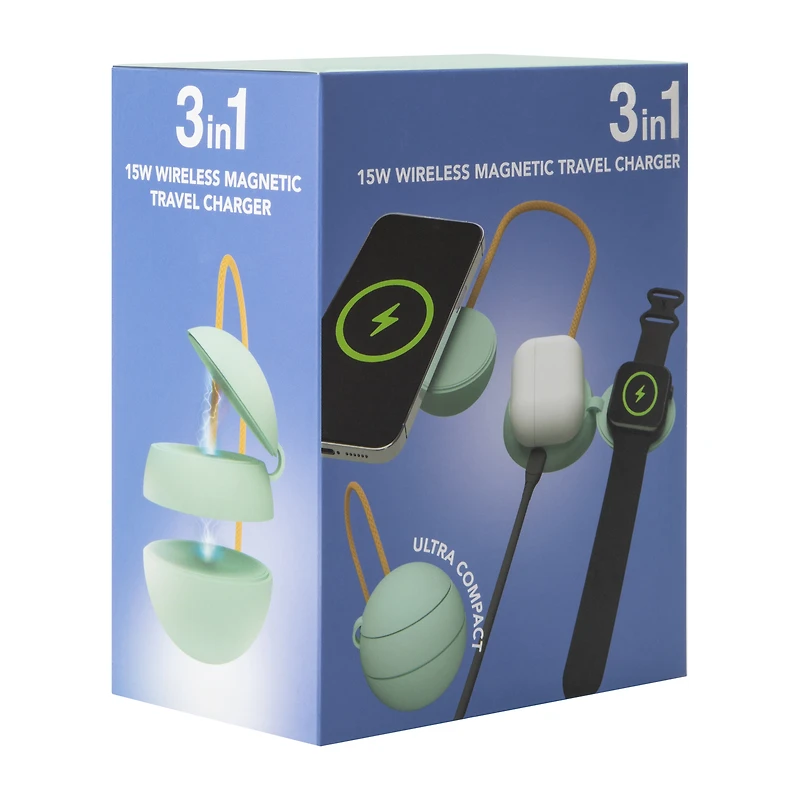 3-In-1 Wireless Magnetic Travel Charger 15W