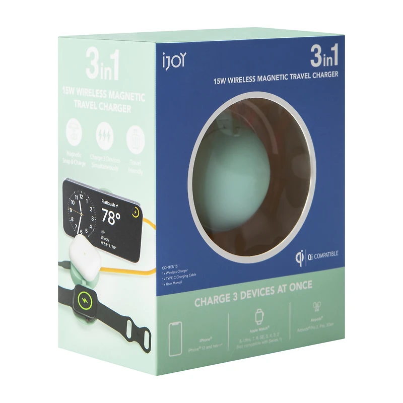 3-In-1 Wireless Magnetic Travel Charger 15W