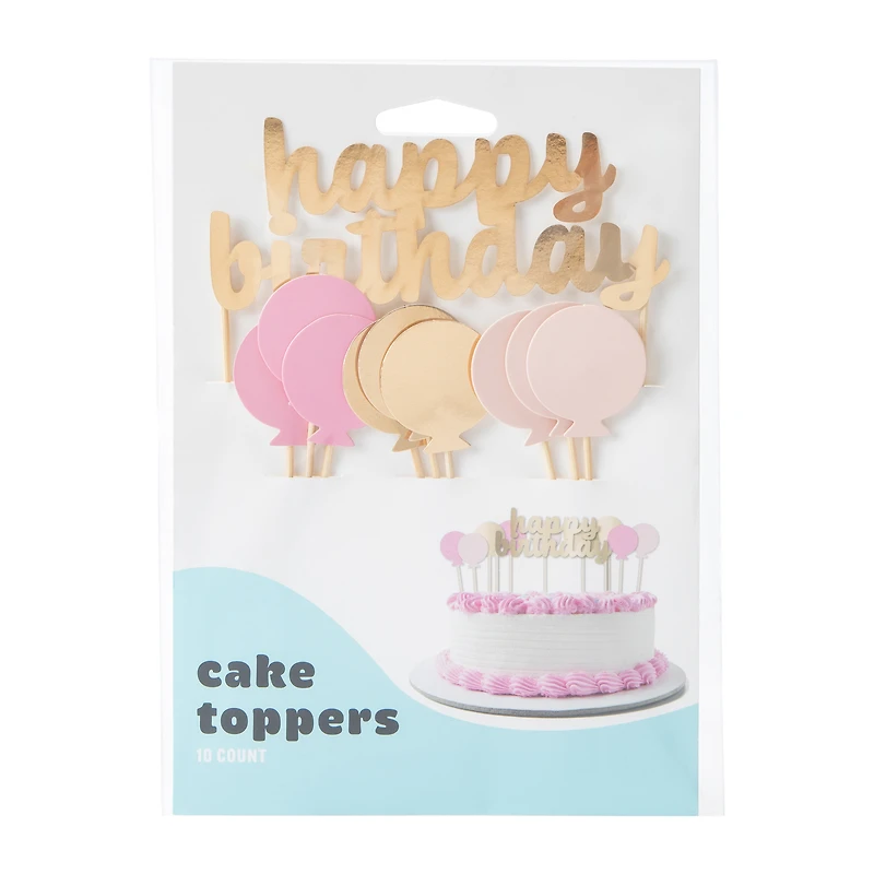 Happy Birthday Cake Topper 10-Count