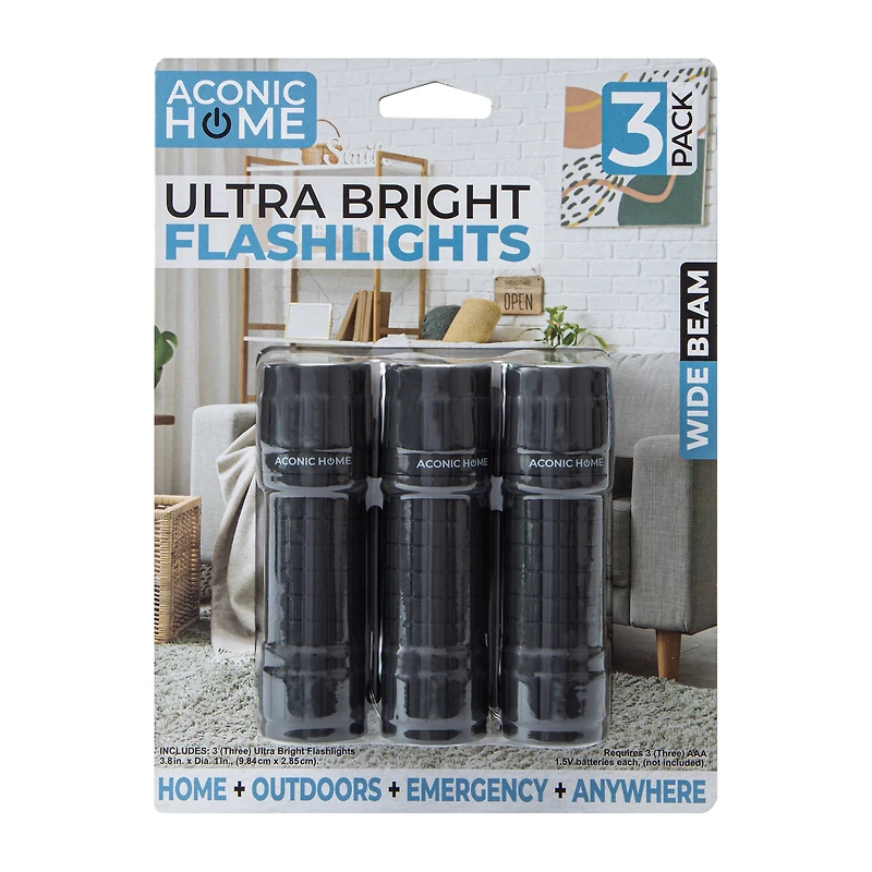 Aconic Home Ultra Bright Flashlights 3-Pack