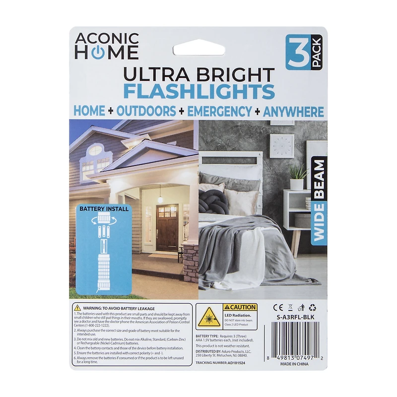 Aconic Home Ultra Bright Flashlights 3-Pack