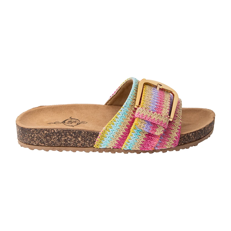 Rainbow Stripe Raffia Slide Sandal