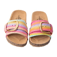 Rainbow Stripe Raffia Slide Sandal