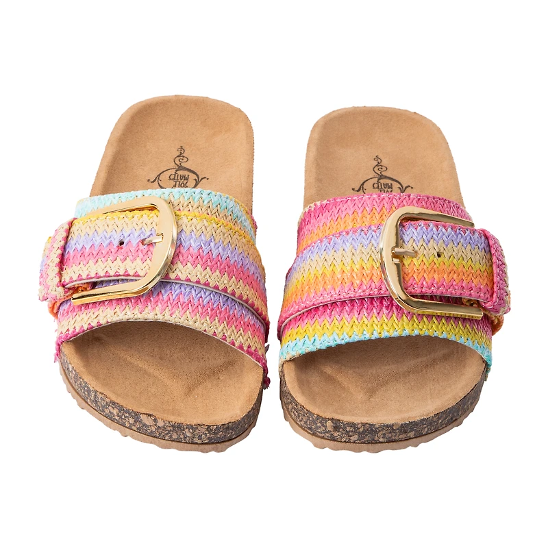 Rainbow Stripe Raffia Slide Sandal
