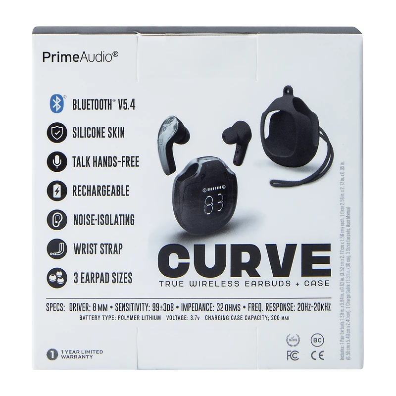 Prime Audio® Curve True Wireless Earbuds + Case