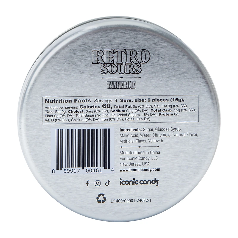 Iconic Candy Retro Sours Tangerine Candy Tin 2.12oz