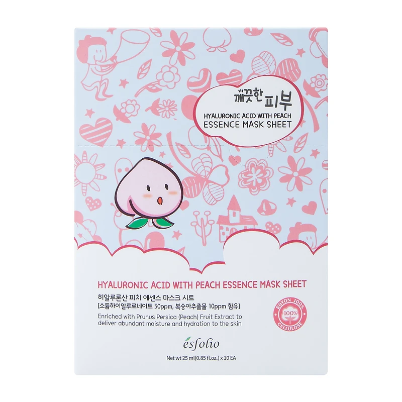 Esfolio Hyaluronic Acid With Peach Essence Mask Sheet 10-Count