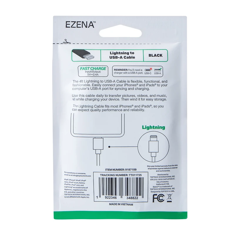 Ezena™ Lighting® To USB-A Cable 48in