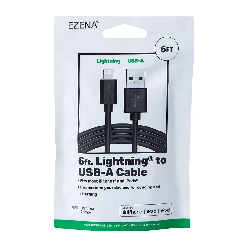 Ezena™ Lighting® To USB-A Cable 72in