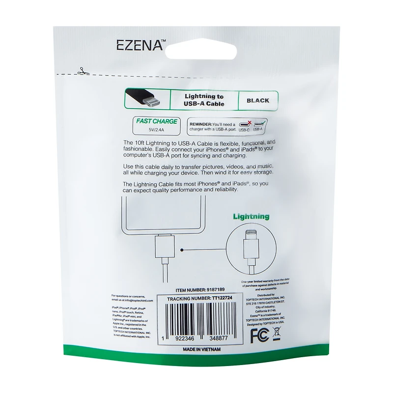 Ezena™ Lighting® To USB-A Cable 120in