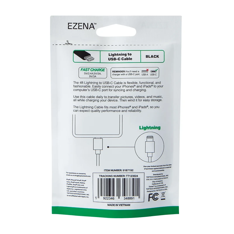 Lightning® To USB-C Cable 48in