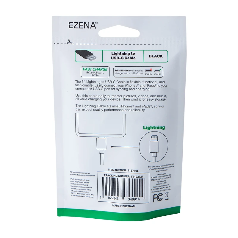 Ezena™ Lighting® To USB-C Cable 72in