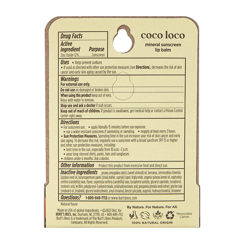 Burt Bees® Sun Care Coco Loco Lip Balm 0.15oz