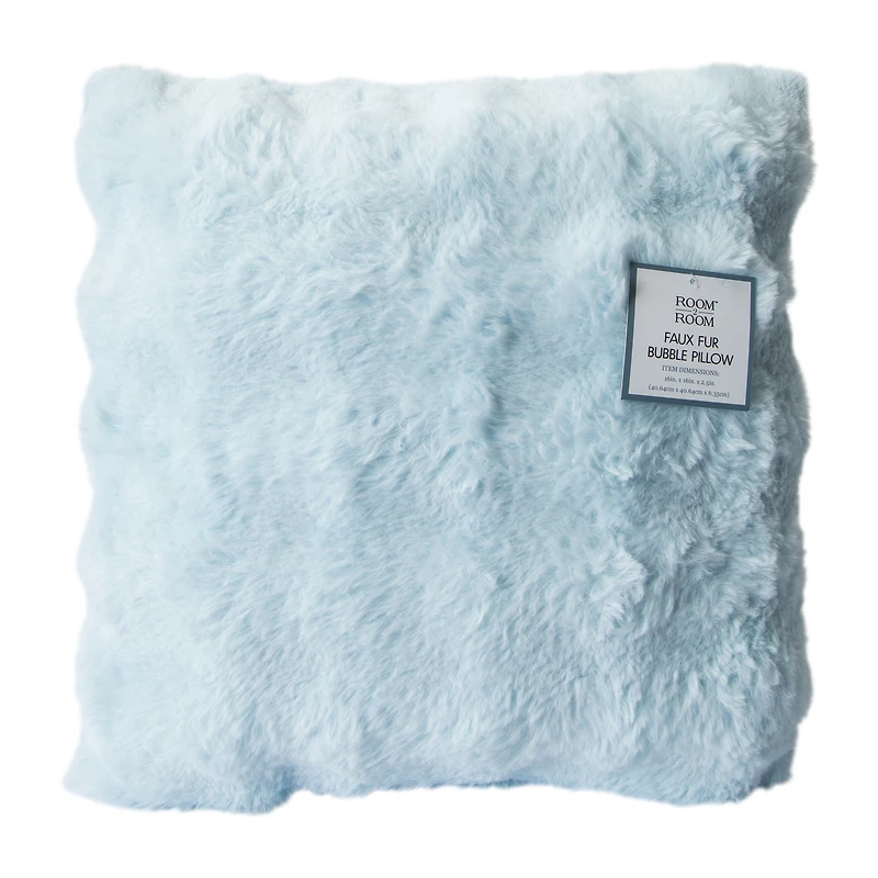 Blue Faux Fur Bubble Pillow 16in x 16in
