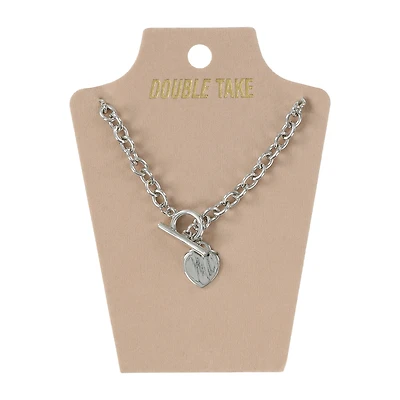 Double Take Silver Heart Necklace