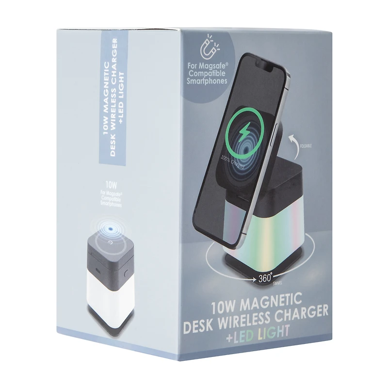 Magnetic Desk Wireless Charger + LED Light 10W
