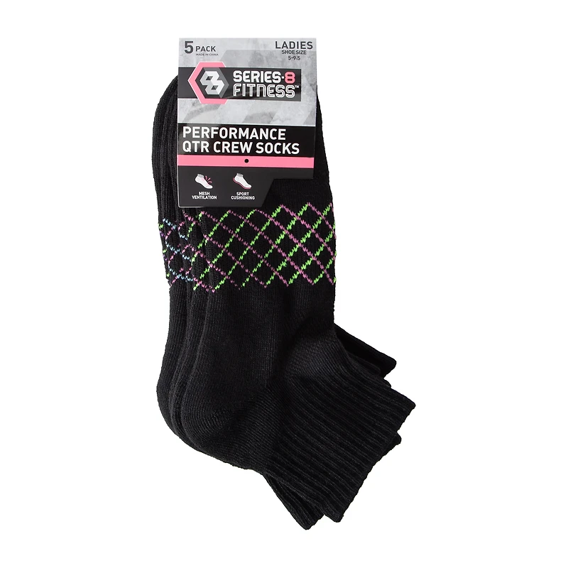 Juniors Series-8 Fitness™ White Performance Qtr Crew Socks 5-Pairs