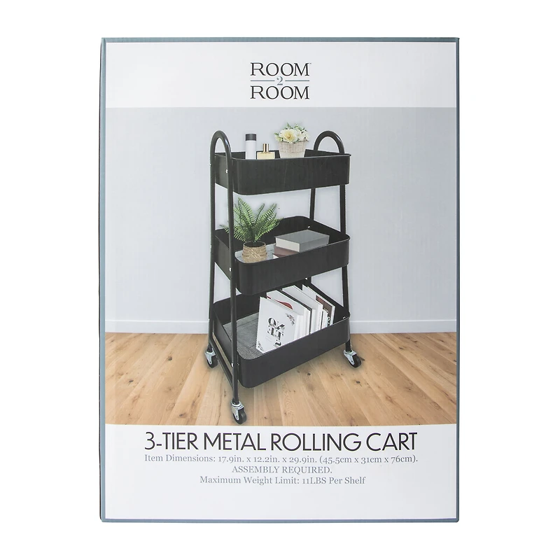 3-Tier Metal Rolling Cart