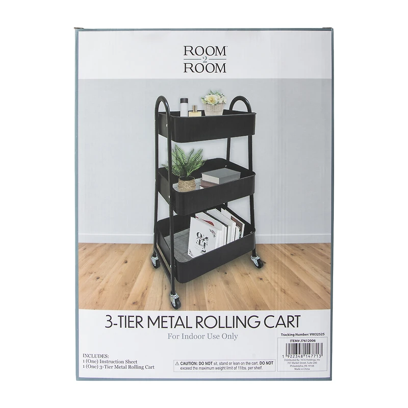 3-Tier Metal Rolling Cart