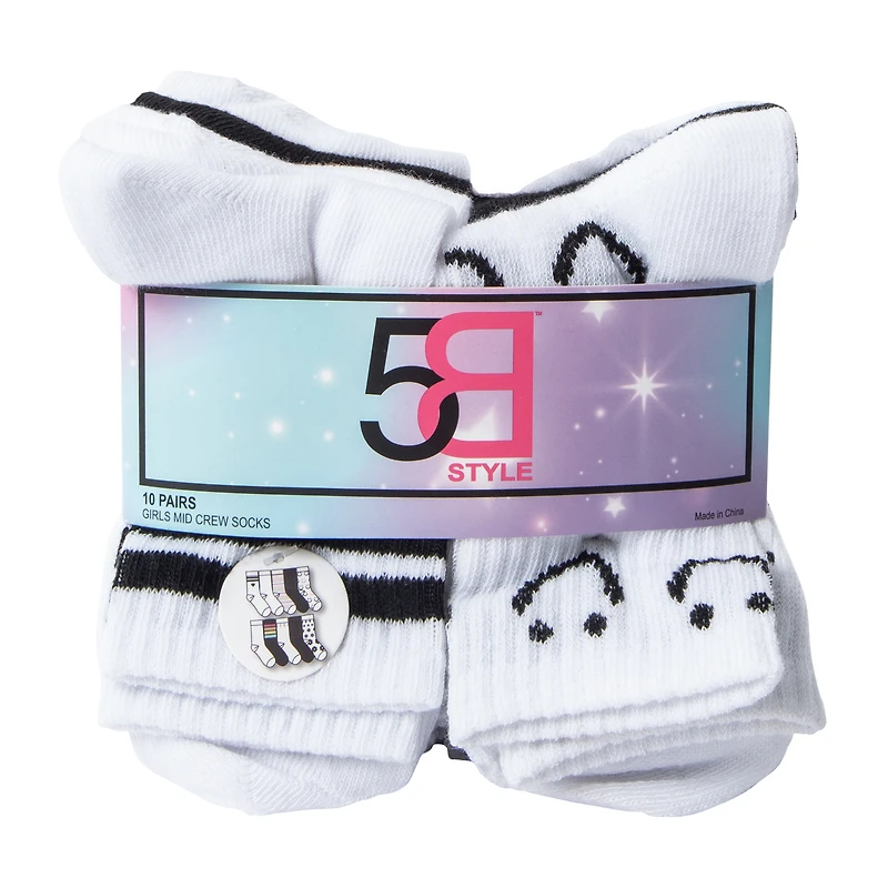 Girls Mid Crew Socks 10-Pairs