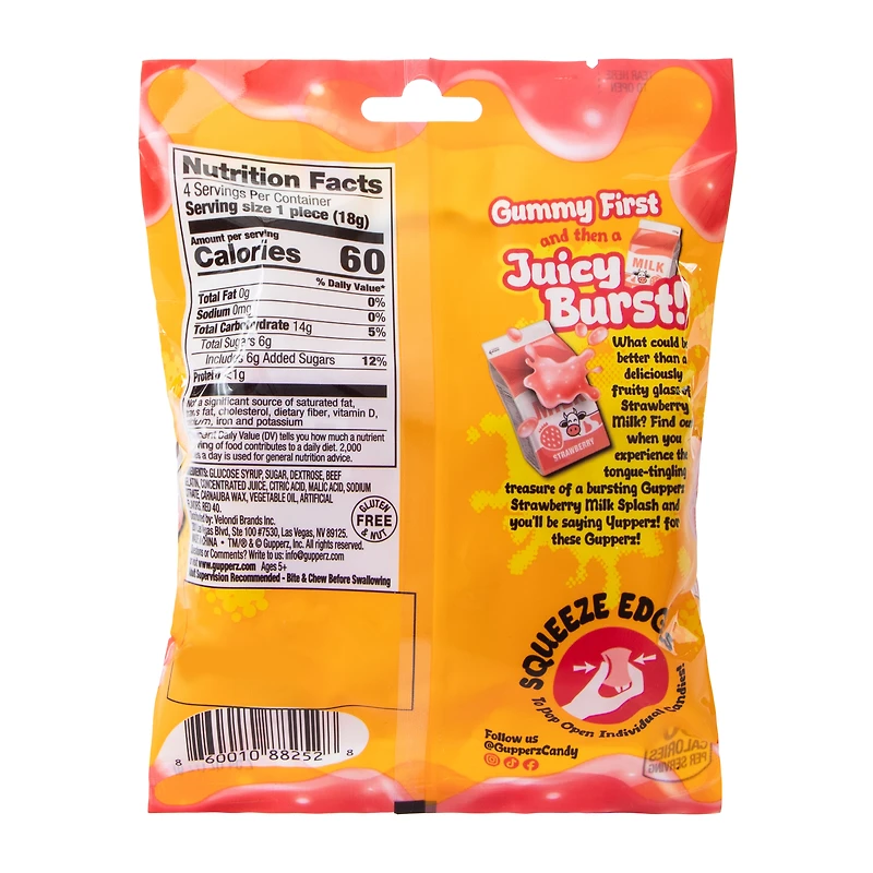 Gupperz® Strawberry Milk Splash Gummy Liquid Filled Candy 2.54oz