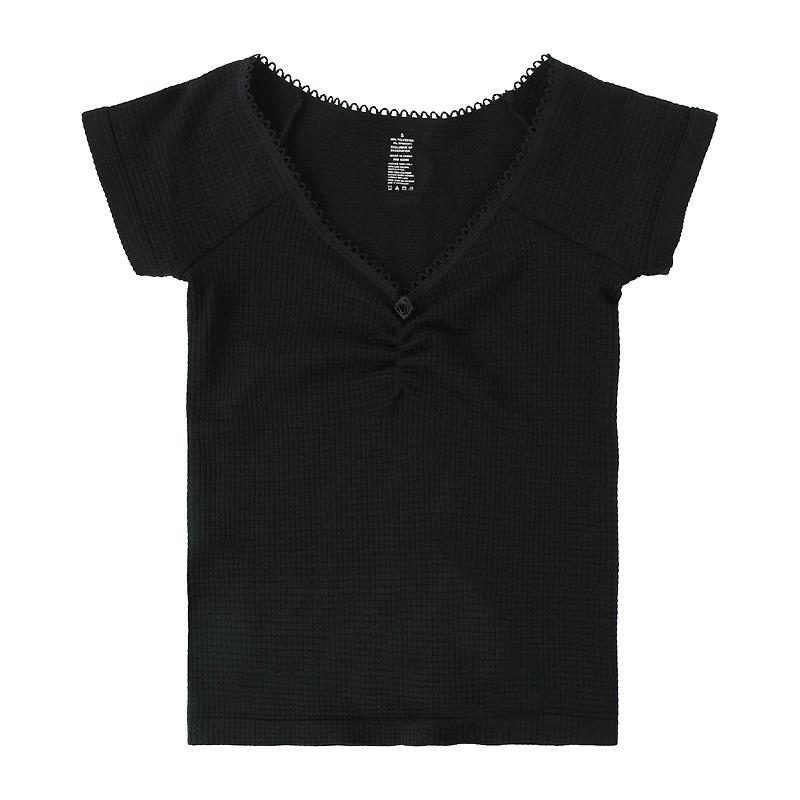 Juniors Waffle Seamless Top