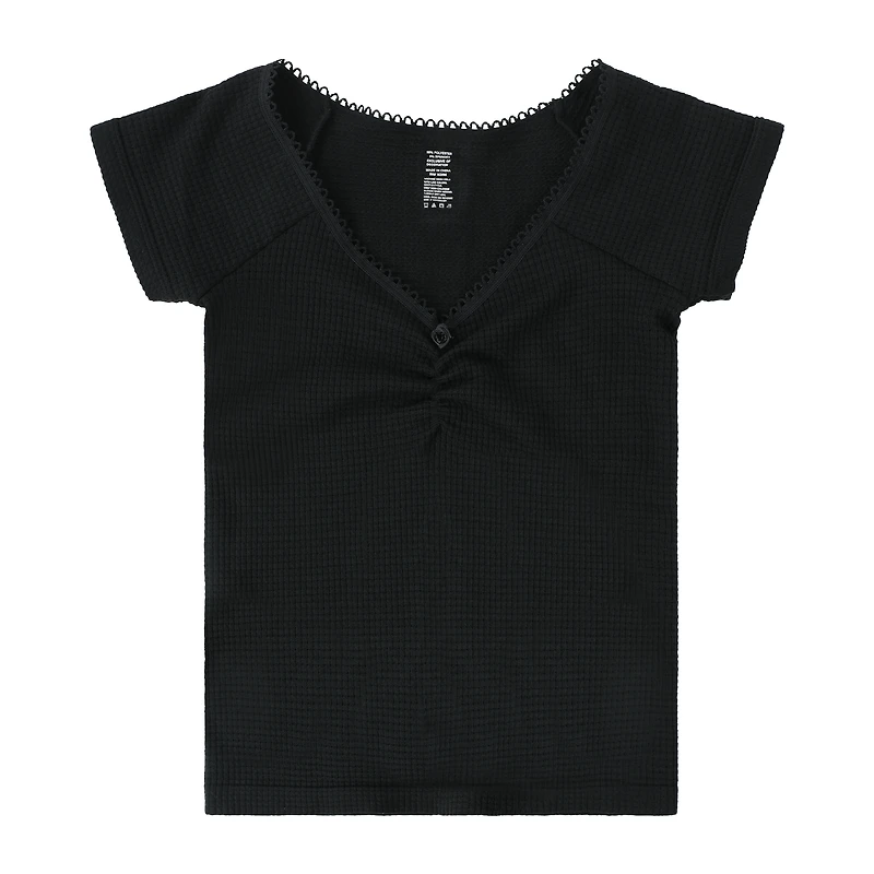 Juniors Waffle Seamless Top