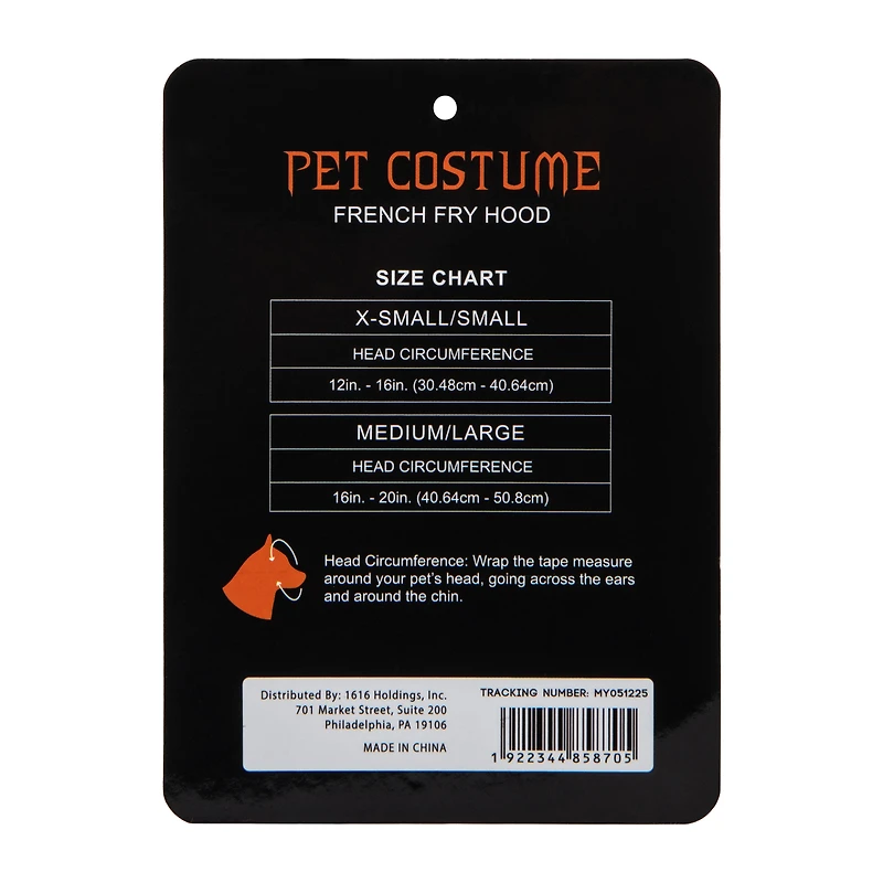 Halloween French Fry Hood Pet Costume
