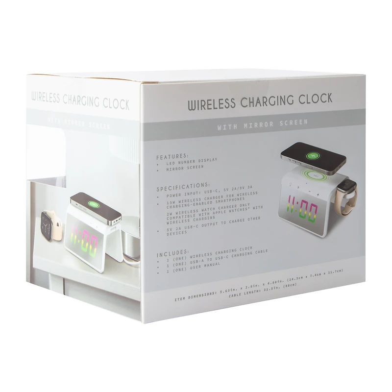 Wireless Charging Clock W/ Mirror Screen