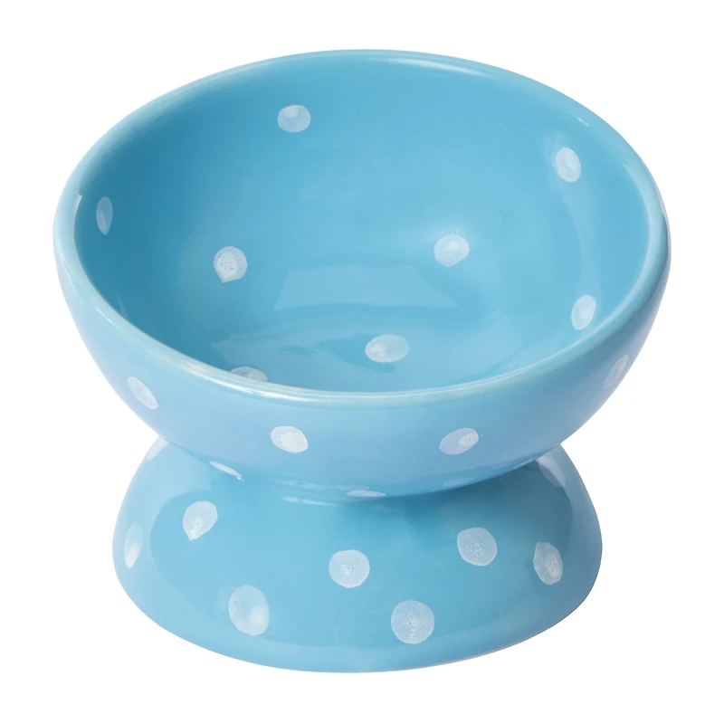Blue Dot Pedestal Pet Bowl