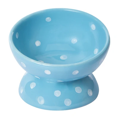 Blue Dot Pedestal Pet Bowl