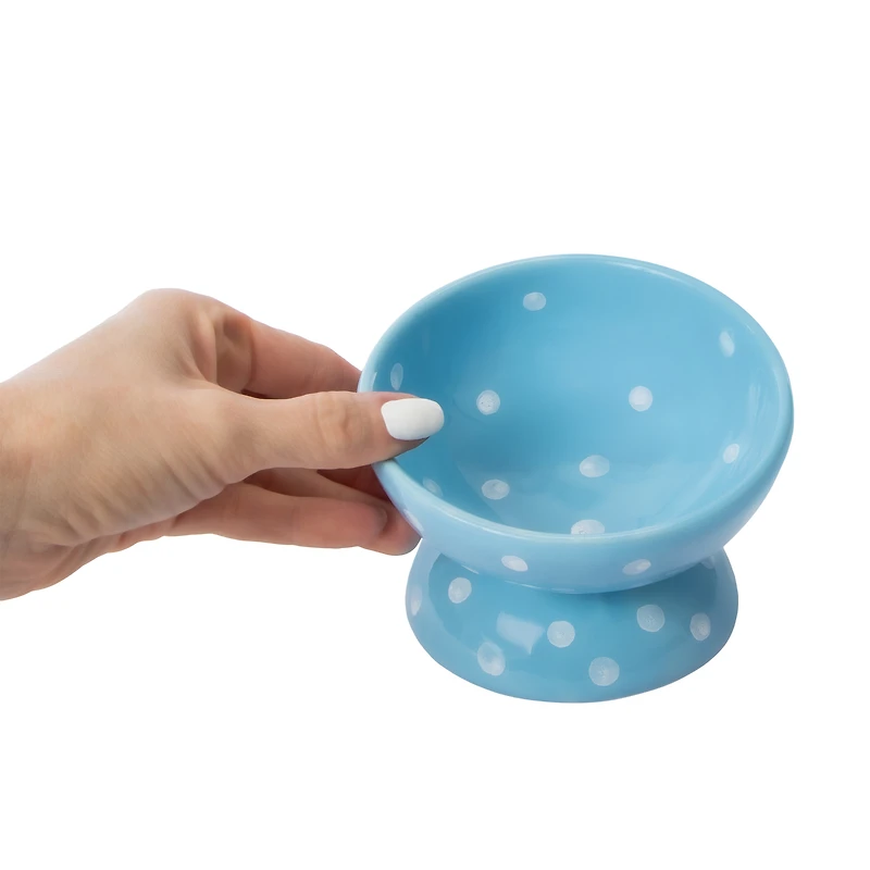 Blue Dot Pedestal Pet Bowl