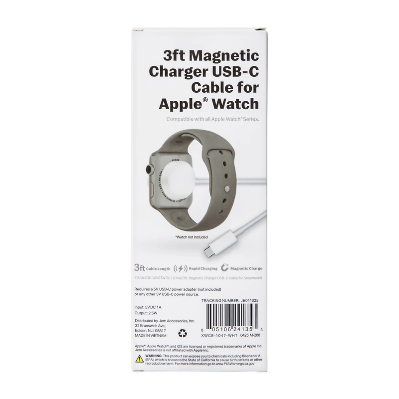 Magnetic Charger USB-C Cable For Apple Watch® 3ft.