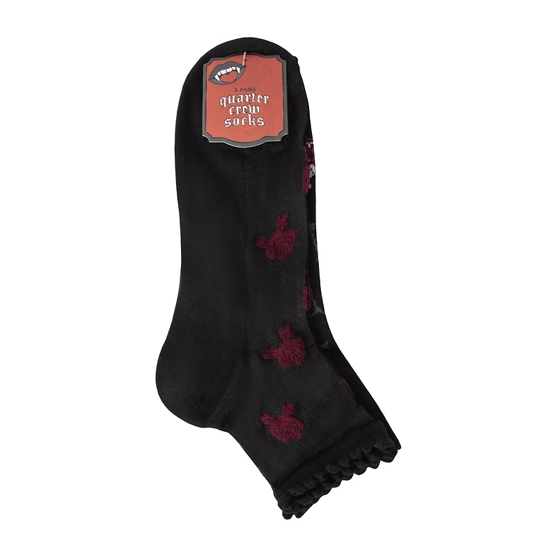 Juniors Halloween Vampire Quarter Crew Socks 2-Pairs