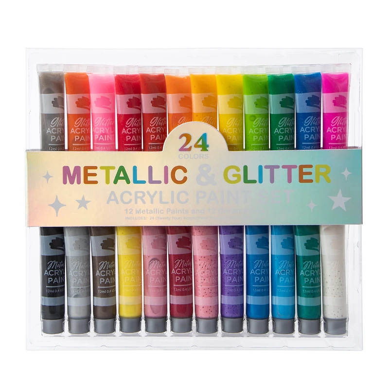 Metallic & Glitter Acrylic Paint Set 24-Count